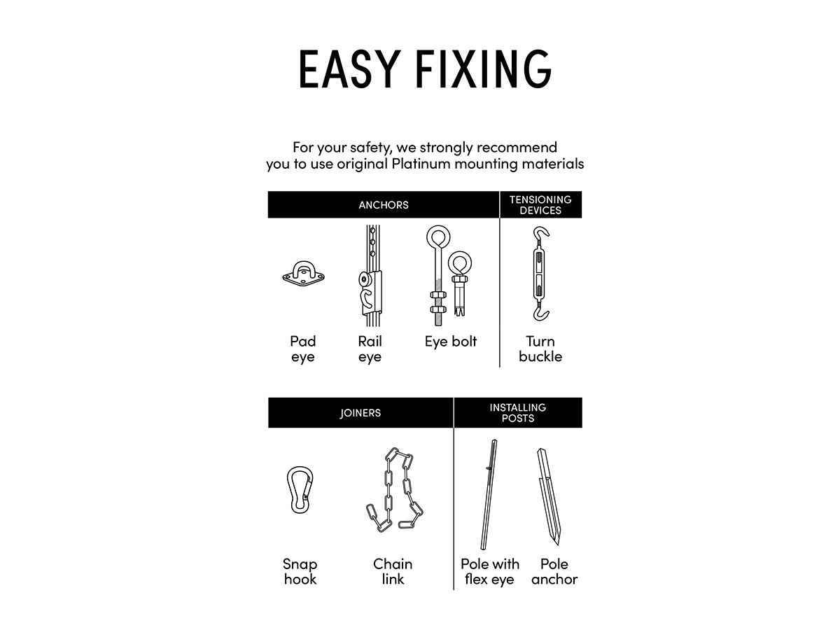 Platinum dreamsail 5x5m quadratisches Sonnensegel - Grey