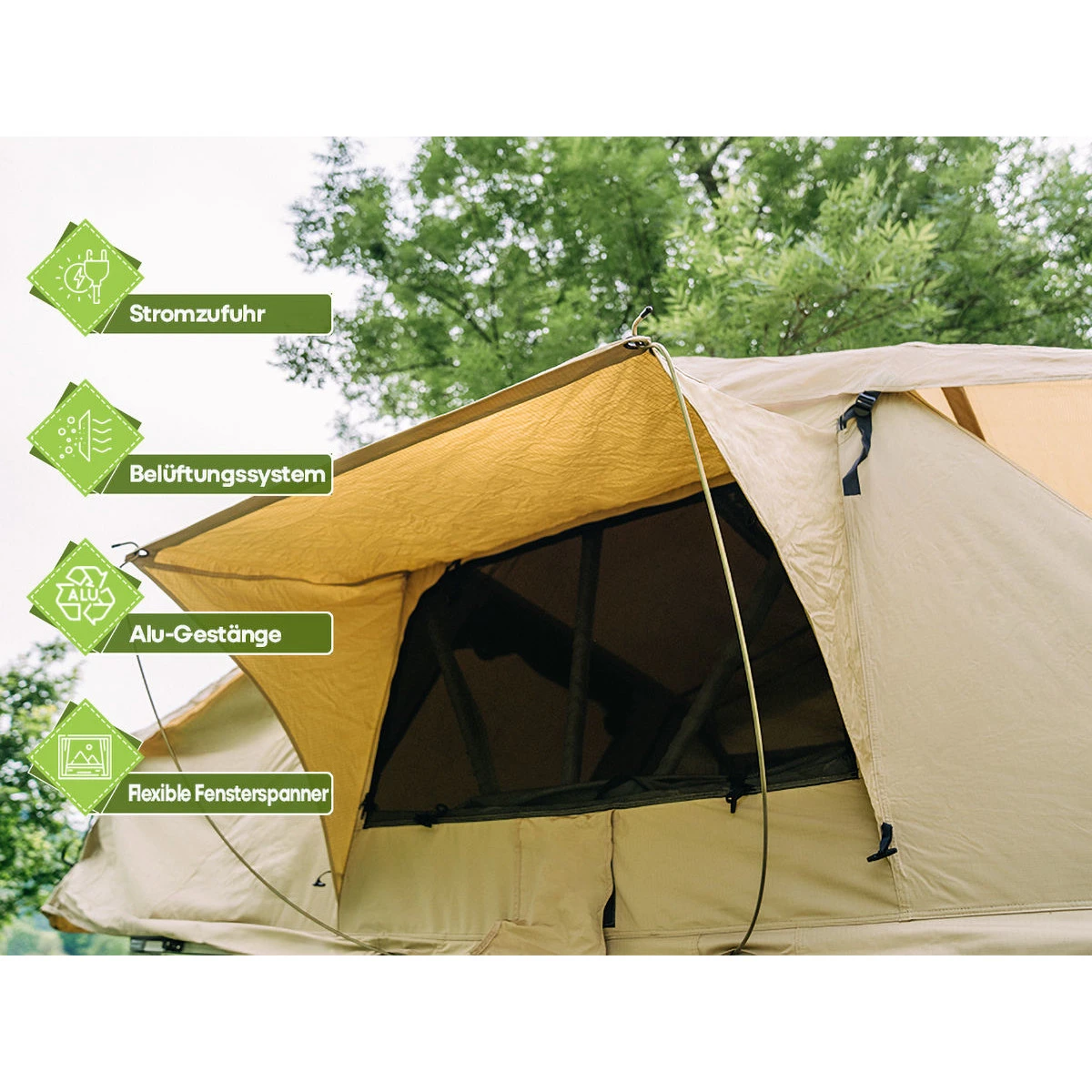 OutdoorU Family 4 Personen Dachzelt mit Vorzelt und Leiter - Obelink.de