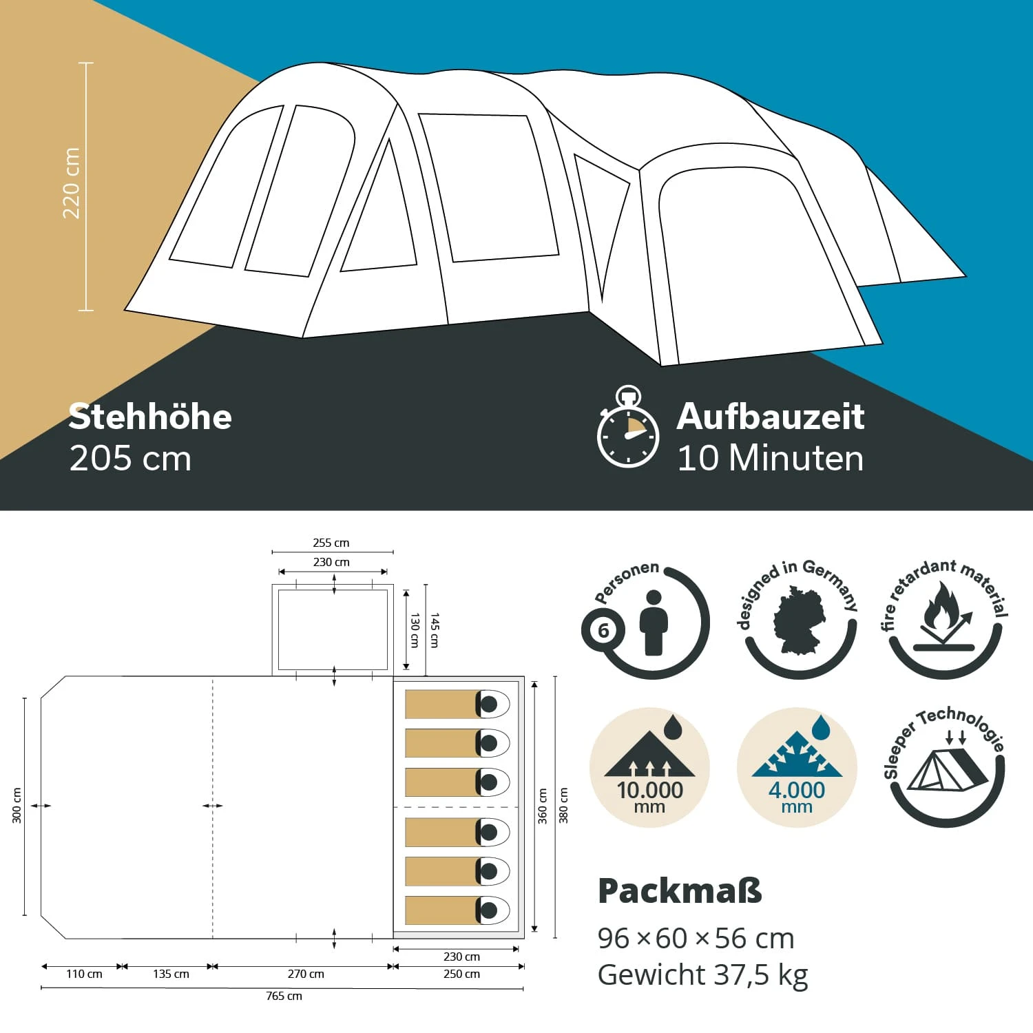 Skandika Timola 6 Air Sleeper Protect XL Plus Luftzelt