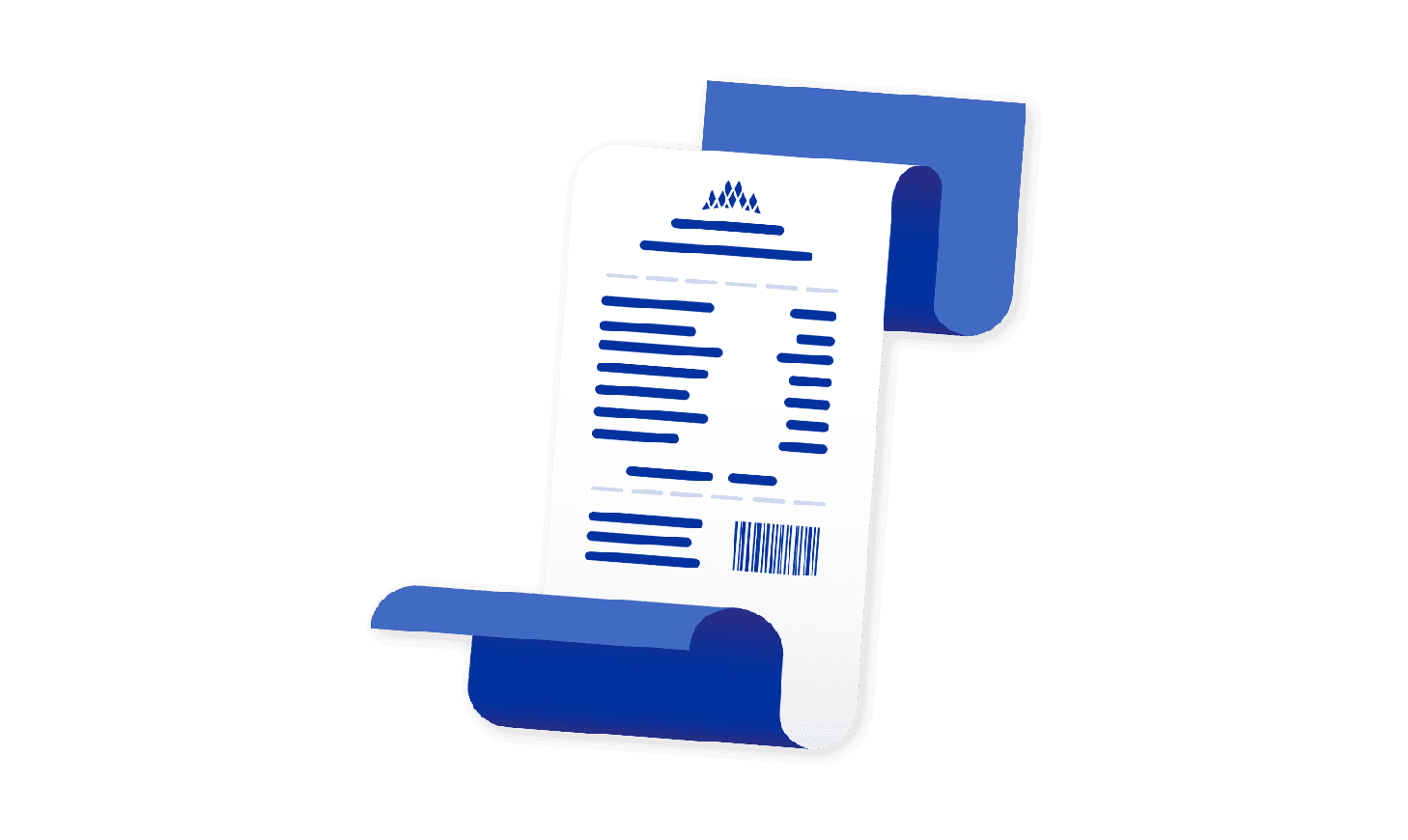 Kassenbon wird ausgegeben Kassenbon mit blauen Linien und Barcode.