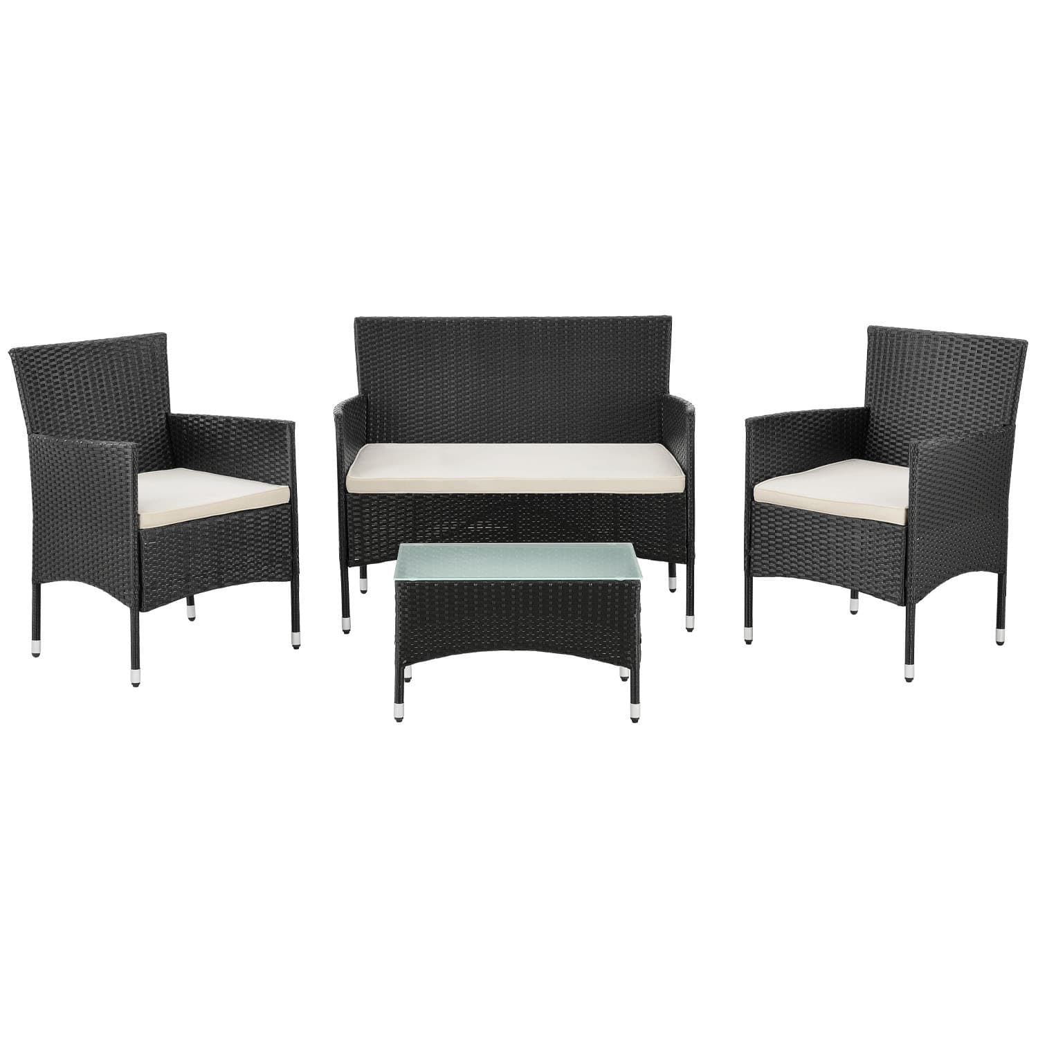Fort Myers Polyrattan schwarz weißes Lounge-set