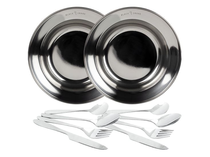 Black Snake 2-Personen Set tiefer Teller und Essbesteck