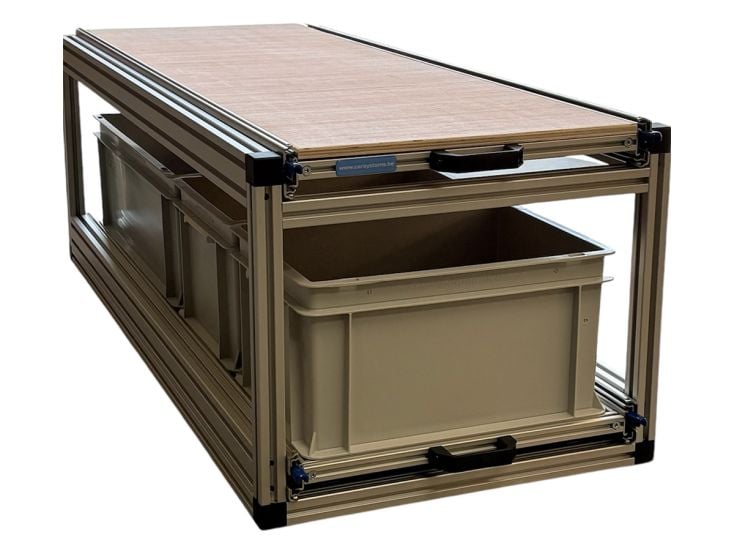 Doppel-Schiebeframe 120x40 cm mit offenen Boxen und Holz