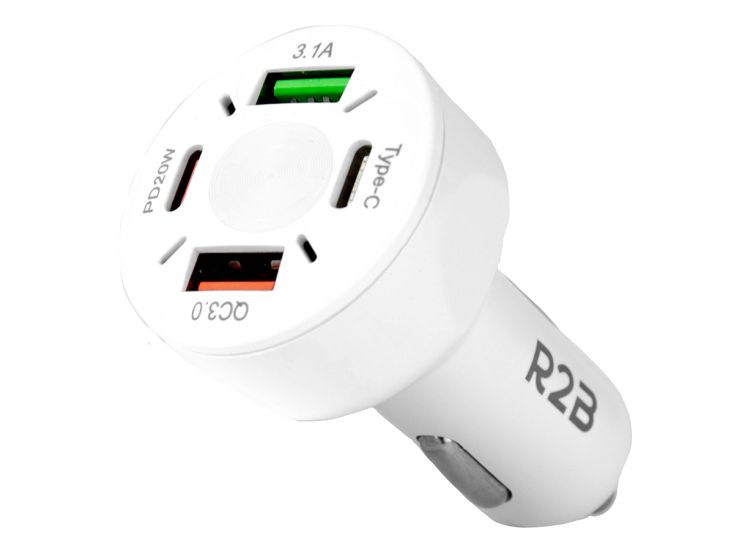 R2B 20W USB-C & USB-A Autoladegerät - White