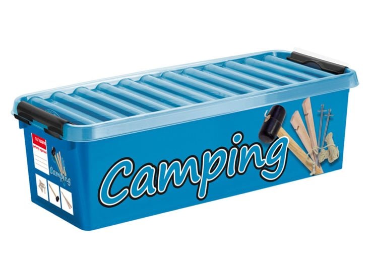 TOPINCN Camping Box, Camping Aufbewahrungsbox Pull Ring Stapelbar 50L Große  Kapazität Starke Tragfähigkeit mit Holzdeckel für Auto (Grau-weiß)