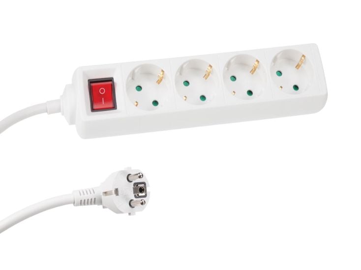 Perel EB4S-G 4-fach Steckdosenleiste mit Schalter - 1,5 Meter