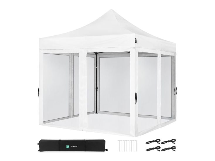 VONROC Premium 3x3 Pavillon mit Moskitonetz-Seitenwände - White