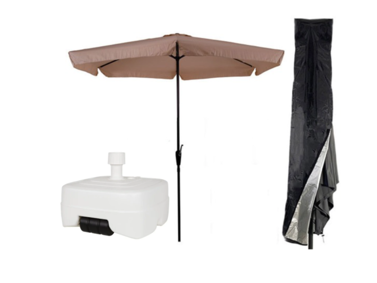 CUHOC sonnenschirm Ø3m ecru + hülle Redlabel und weißem fuß