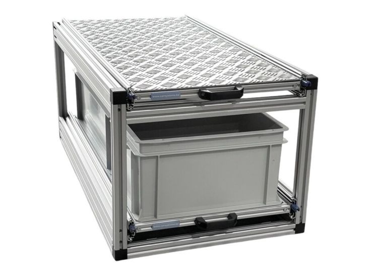 Doppel-Heckauszug mit 2 offene Boxen und Alu platte - 90 × 40 cm