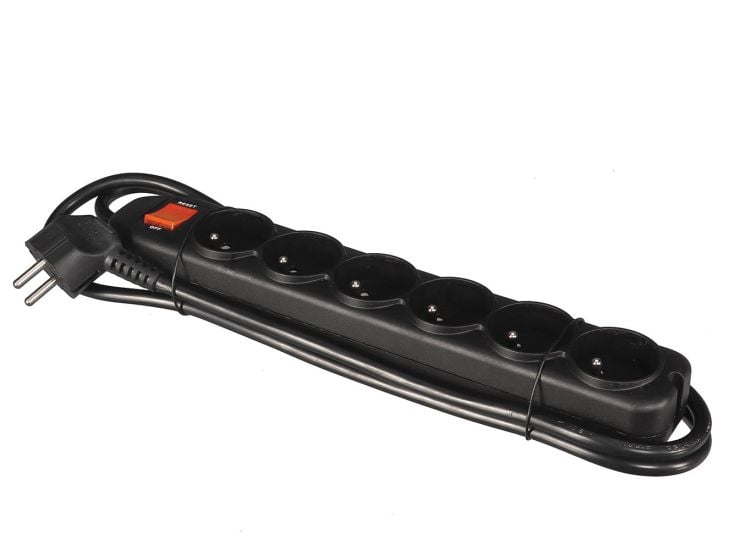 Perel EWS6B 6-fach Steckdosenleiste mit Schalter - 1,5 Meter
