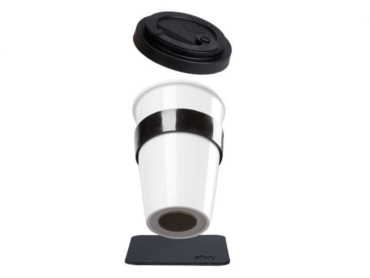 Silwy Porzellan To-Go-Cup mit schwarzes Metall-Nano-Gel-Pad