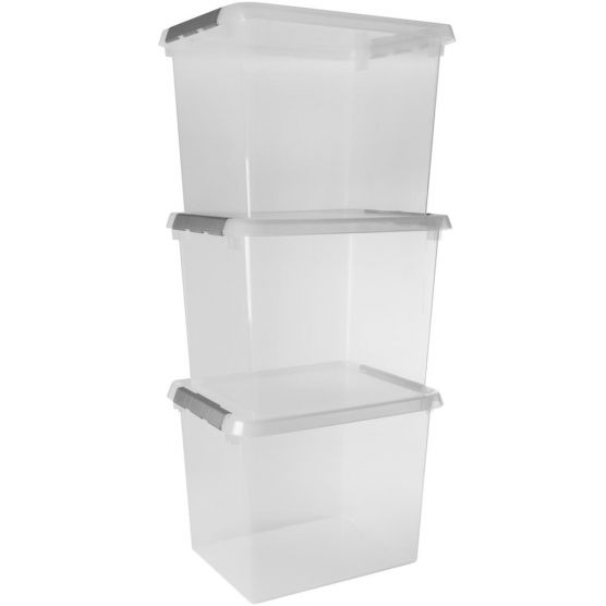 Sunware Comfort Line 52 Liter transparent graue  3er-Set Aufbewahrungsboxen