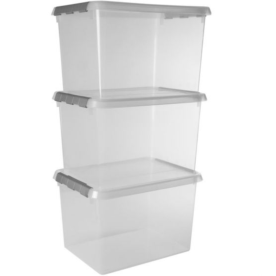 Sunware Comfort Line 22 Liter transparent graue 3er-Set Aufbewahrungsboxen