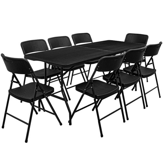 AMANKA 180x74 schwarzer Gartentisch mit 8 Stühlen