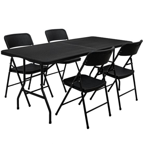 AMANKA 180x74 schwarze Gartentisch mit 4 Stühlen