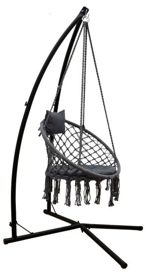 AMANKA Makramee Hängesessel mit Gestell - Black