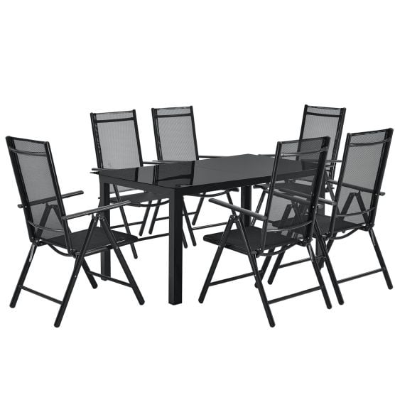 Milano Aluminium 7-teiliges dunkelgraues Dining-Set