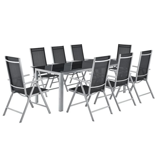 Milano Aluminium 9-teiliges silbergraues Dining-Set