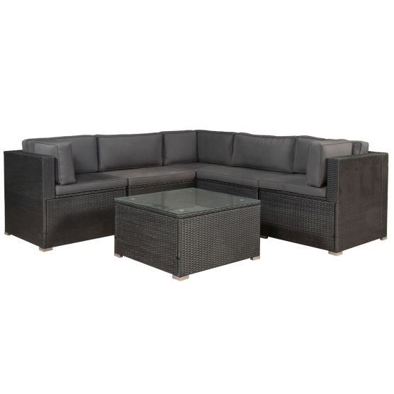 Nassau Polyrattan schwarz graues Lounge-Set