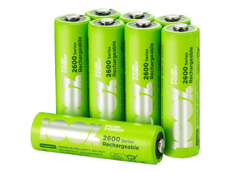 100%PeakPower Set von 8 AA Batterien
