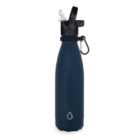 Wattamula Design Öko Edelstahl 500-ml-Wasserflasche mit Extraverschluss und Tragekarabiner