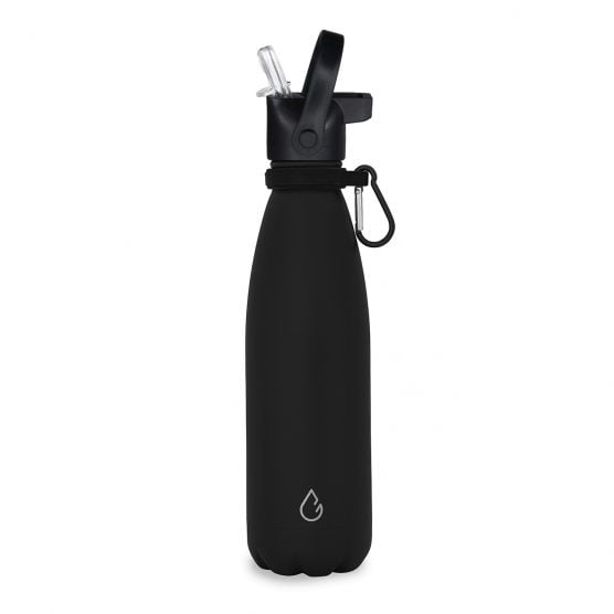 Wattamula Luxus Design Öko Edelstahl 500-ml-Wasserflasche mit Extraverschluss und Tragekarabiner