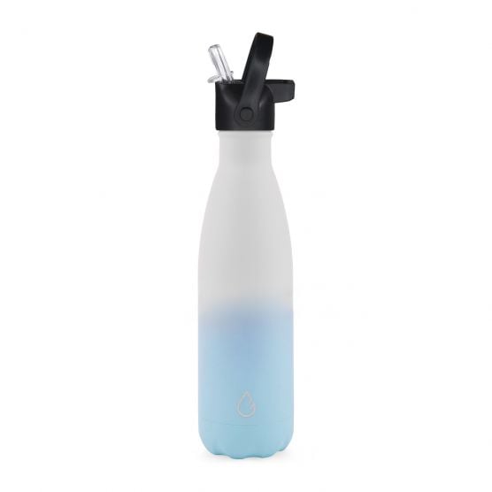 Wattamula Design Öko Edelstahl Blue White 500-ml-Wasserflasche mit Extraverschluss und Tragekarabiner