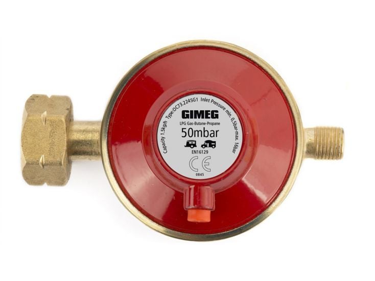 Gimeg Kombi x 1/4"li 50 mbar Gasdruckregler mit Abblasschutz