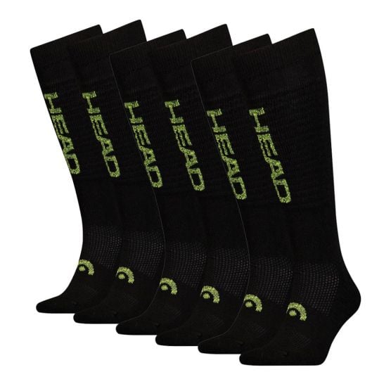 HEAD Logo 6er-pack Black/Yellow Unisex kniehohe Ski-Socken