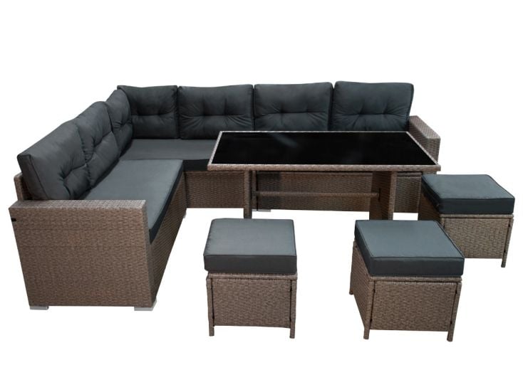 Monstershop Polyrattan Grey L-förmiges Lounge-Set