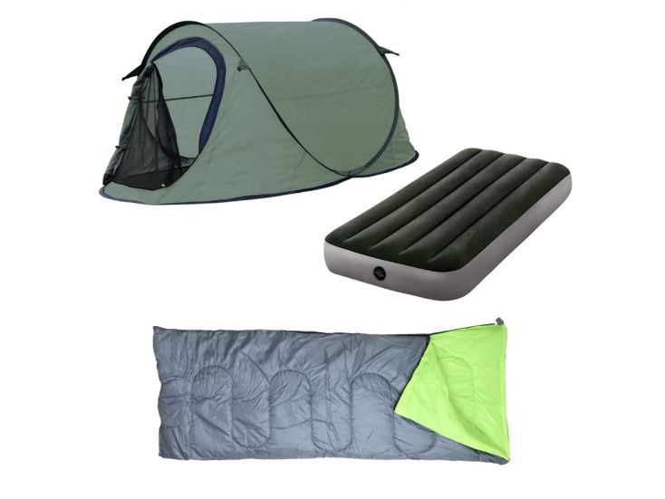 HIXA Green Pop up Zelt mit Schlafsack und Luftbett