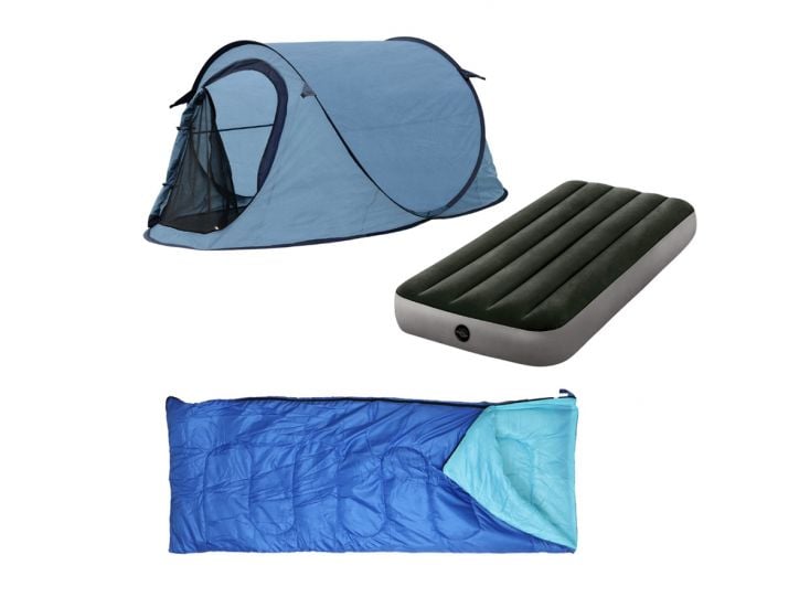 HIXA Blue Pop-up-Zelt mit Schlafsack und Luftmatratze