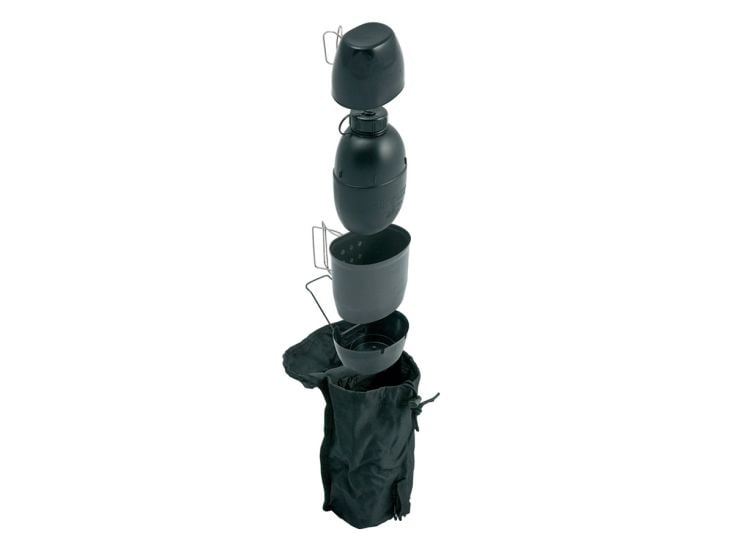 Bushcraft schwarzes Kochsystem mit Wasserflasche