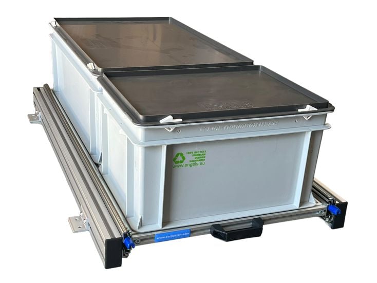 Aluminium 90x40 cm Schiebegestell mit 2 Körben und Deckel