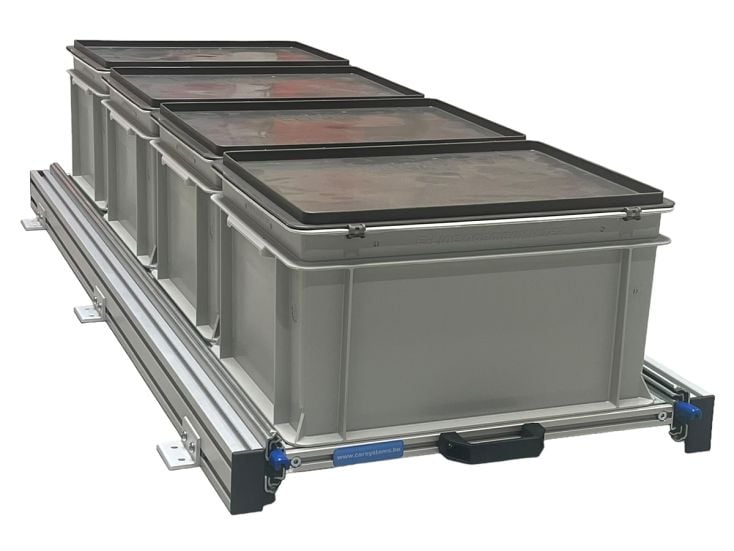 Aluminium Schiebeframe 120x40 cm mit 4 Boxen und Deckel