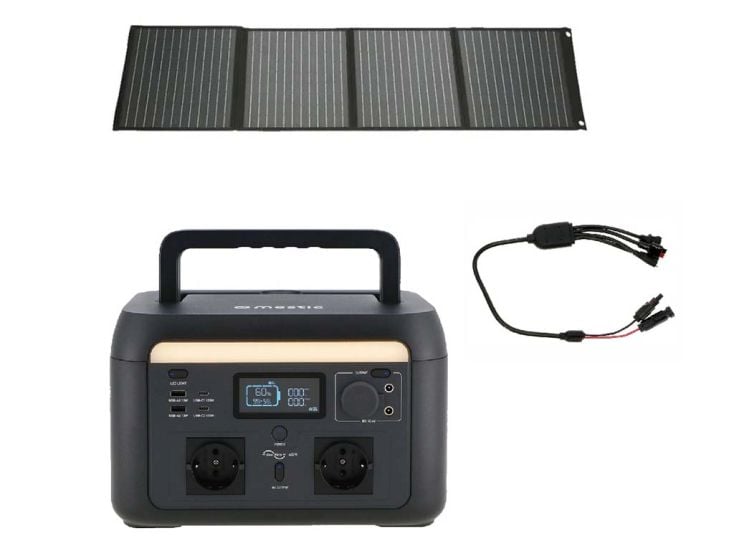 Mestic MPS-600 Powerstation mit 200 Watt Solarpanel und Kabel