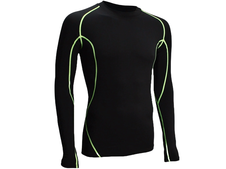 Avento Langarm-Kompressions-Shirt Herren - Schwarz/Fluoro