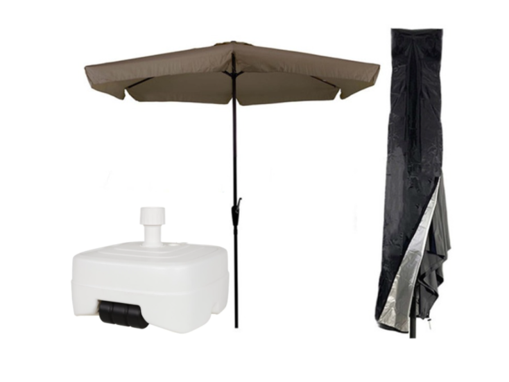 CUHOC sonnenschirm Ø3m taupe + hülle Redlabel und weißem fuß