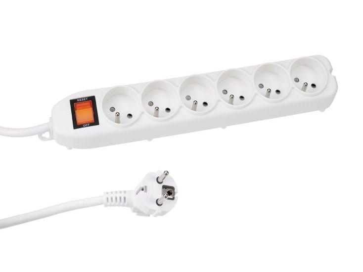 Perel EWS6W 6-fach Steckdosenleiste mit Schalter - 1,5 meter