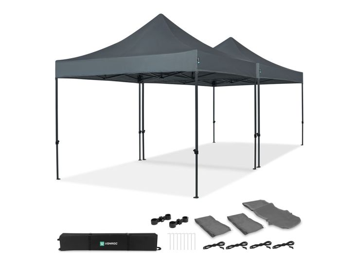 VONROC Premium 6x3 easy-Up Partyzelt mit verbindungs-set - Grey