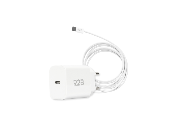 R2B 2 Meter Weißes USB-C Kabel mit USB-C Ladegerät