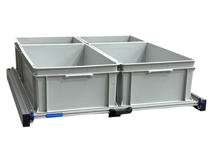 Aluminium-Heckauszug 90x80 cm mit 4 offenen Behältern