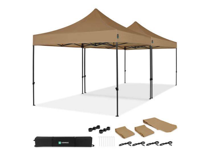 VONROC Premium 6x3 easy-Up Partyzelt mit verbindungs-set - Beige