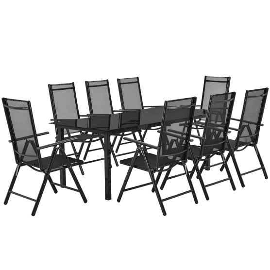 Milano Aluminium 9-teiliges dunkelgraues Dining-Set