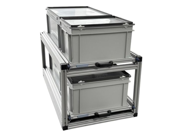 Aluminium 90 x 40 cm Doppel-Heckauszug  mit 4 geschlossene Boxen