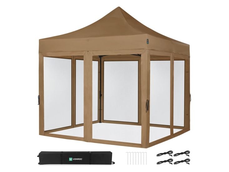 VONROC Premium 3x3 Pavillon mit Moskitonetz-Seitenwände - Beige