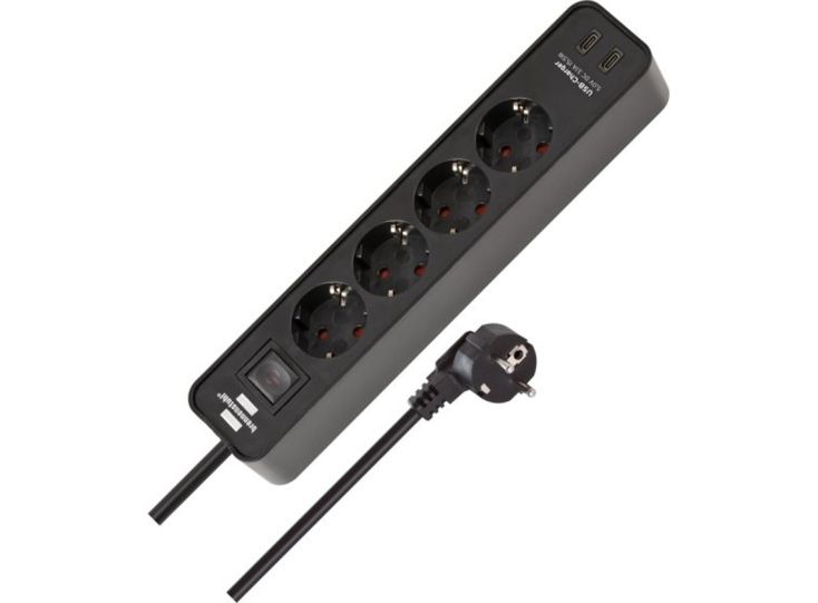 Brennenstuhl Ecolor Steckdosenleiste mit 2 USB-C Ladesteckdosen - Black