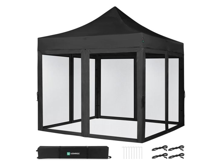 VONROC Premium 3x3 Pavillon mit Moskitonetz-Seitenwände - Black