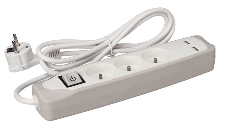Perel EB3CGUSB 3-fach Steckdosenleiste mit Switch - 1,5 Meter