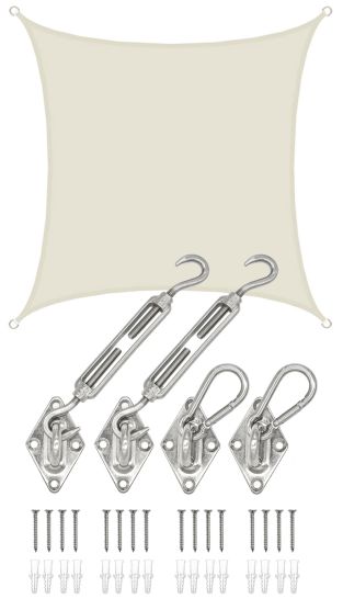 AMANKA 3x3 Wasserdichtes Beige Sonnensegel mit Befestigung